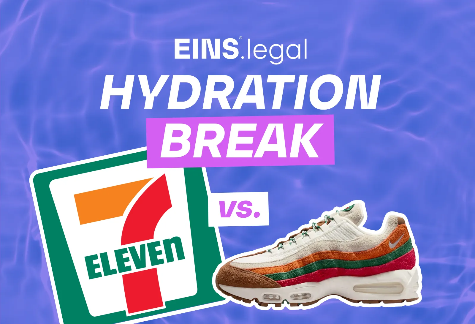 Hydration Break: Nike Air Max 95 in Orange-Grün-Rot neben einem 7-Eleven-Streifenmuster