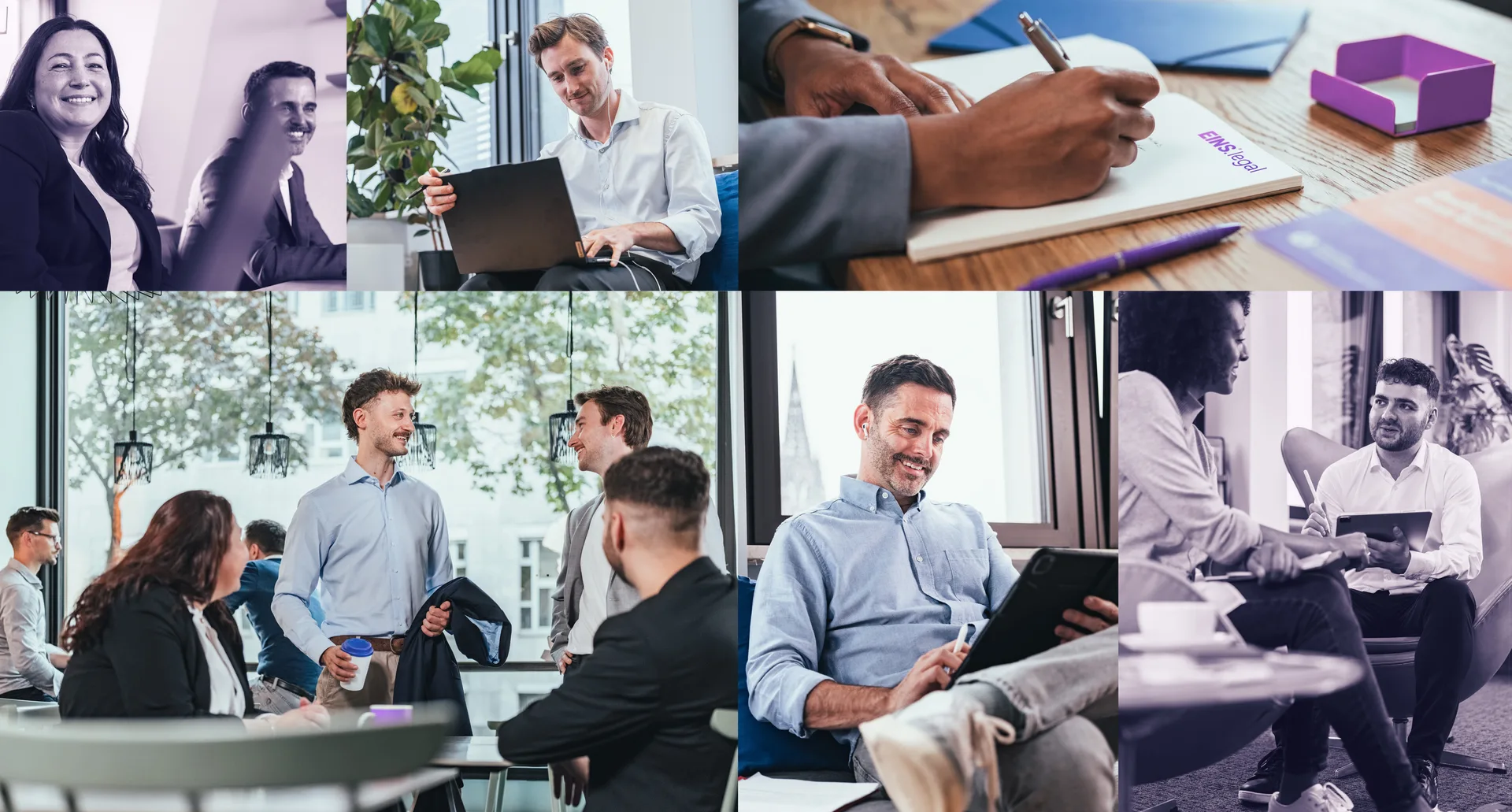 Das Team von EINS.legal in verschiedenen Arbeitssituationen